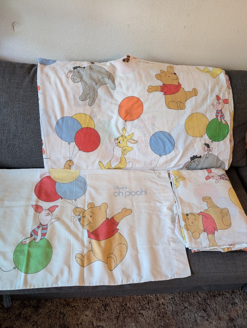 Vintage 1990 Winnie The Pooh Oh Pooh Sheets & Pillow Case Set!